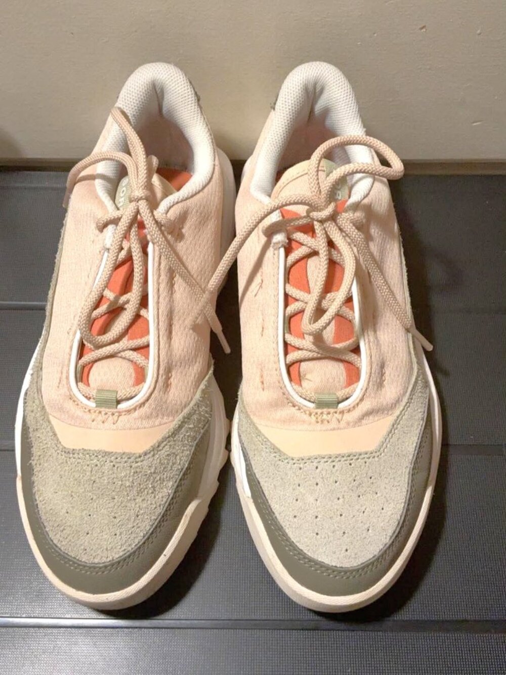 Sorel Women’s Sneakers Size 8.5 – Beige Suede & Mesh, Orange Accent